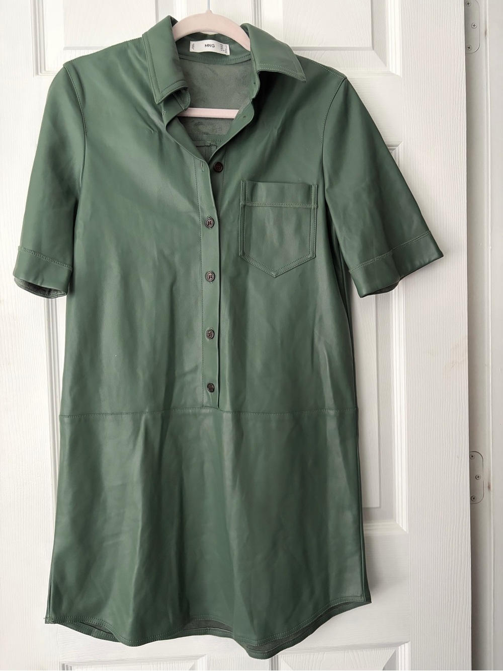 Mango Green Short Sleeve Leather Shirt Dress